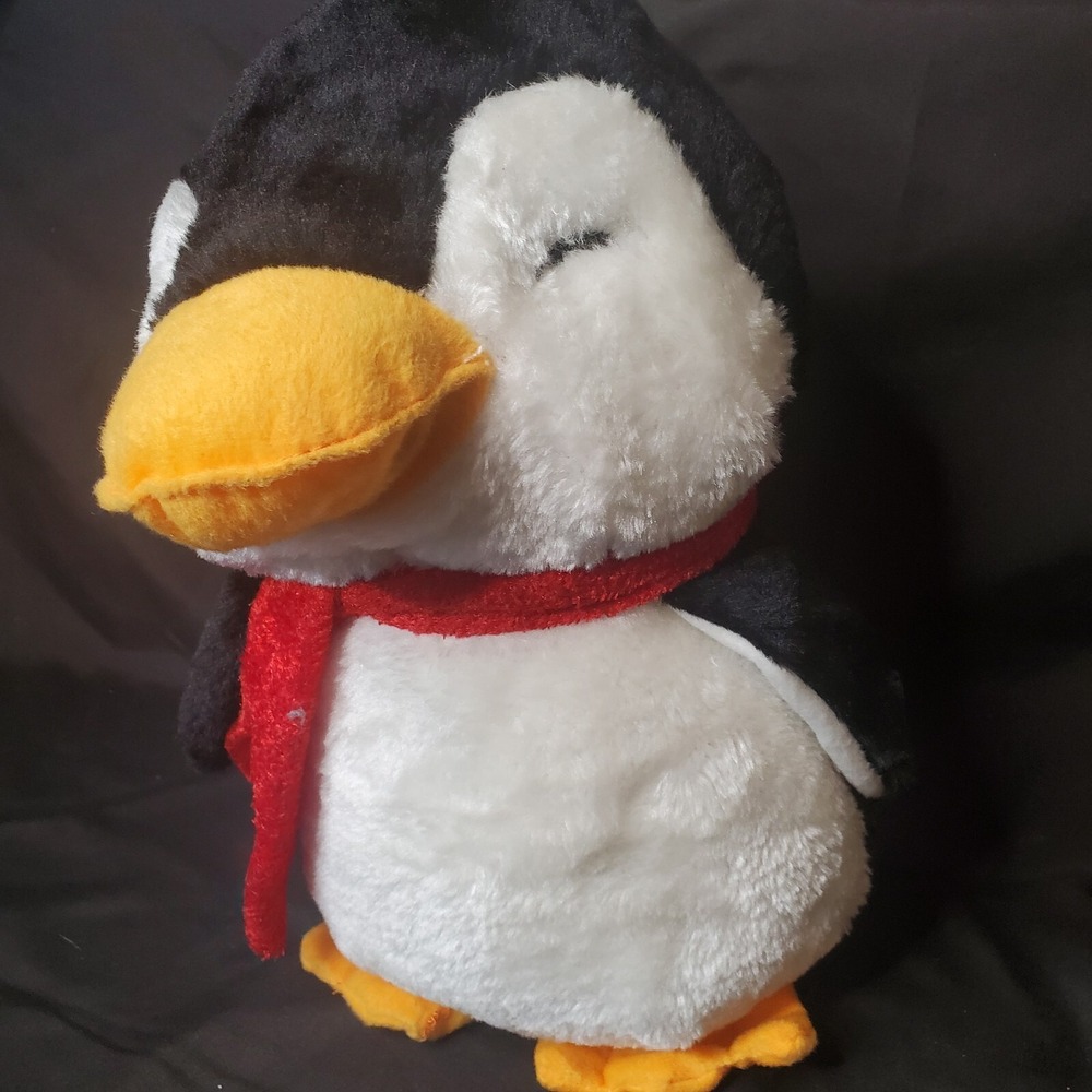 Petlou Winter 12" Penguin DOG TOY Med. Stuffed Animal Crinkle Wings‎ Red Scarf